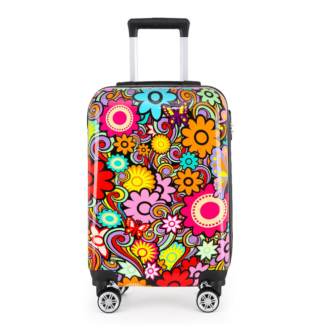 Hardside Shell Suitcase Set Printed Luggage Lightweight Cabin Travel Bag