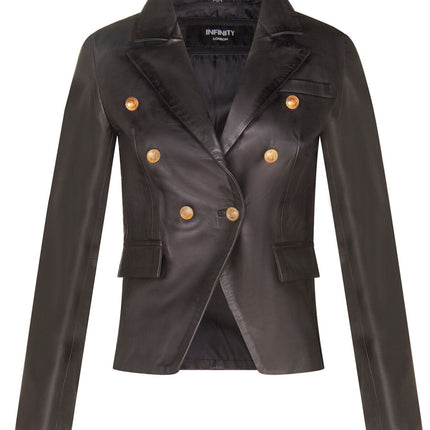 Womens Leather Military Blazer Jacket-Aalborg