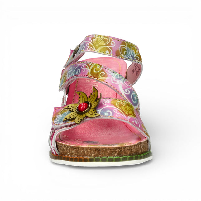 Laura Vita Women's Balade 32 Rose Pink Floral Leather Wedge Espadrille Sandals