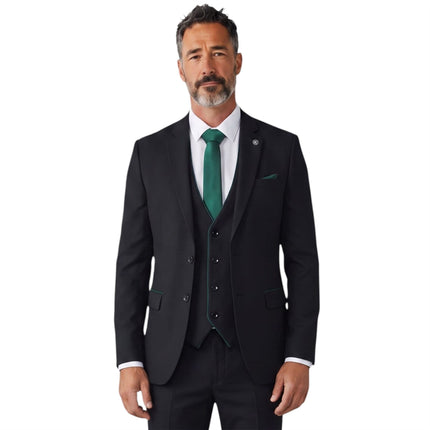 Men's Black Formal 3 Piece Tailored Fit Plain Suit - IM4
