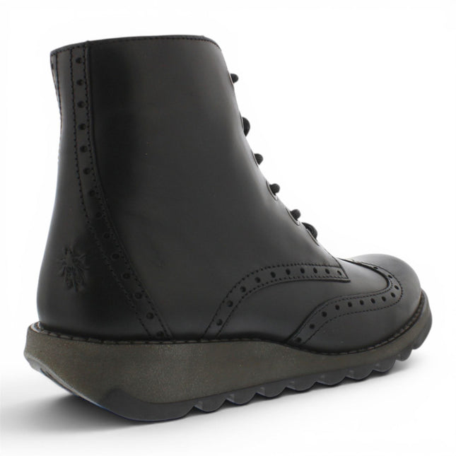 Fly London Women’s Black Leather Lace-Up Ankle Boots- SARL069