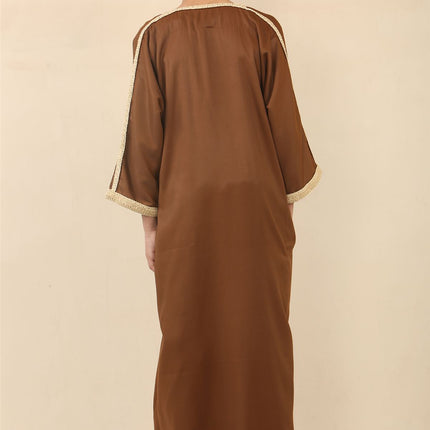 Kid's Boys Brown Moroccan Thobe Jubba Robe Eid Djellaba Gandoura