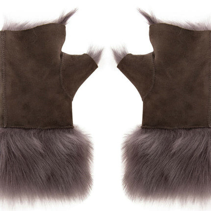 Womens Shearling  Mittens Fingerless Cuffs Toscana Suede Sheepskin Fur