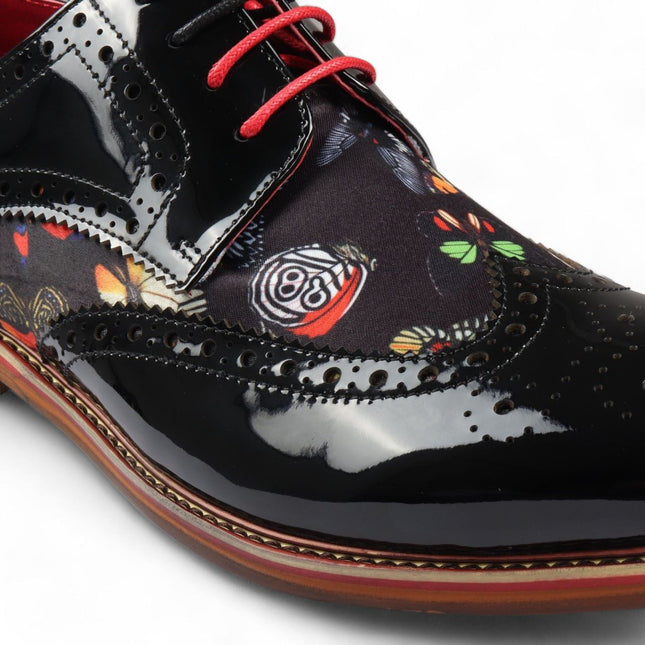 Justin Reess Men's Butterfly Print Patent Leather Brogue Shoes - Julius