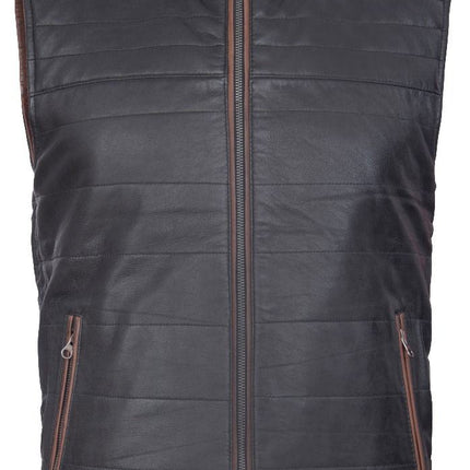 Mens Reversible Black and Brown Leather Gilet-Preston