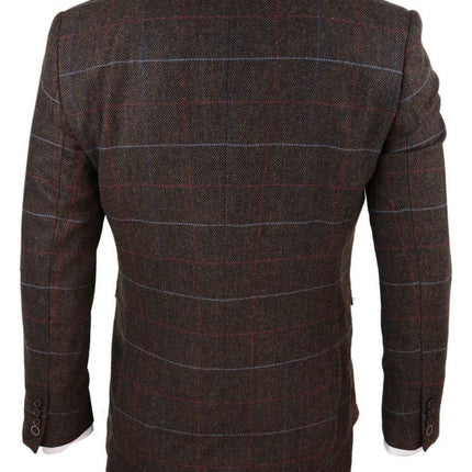 Mens 3 Piece Dark Brown Check Tweed Herringbone Vintage Classic Suit