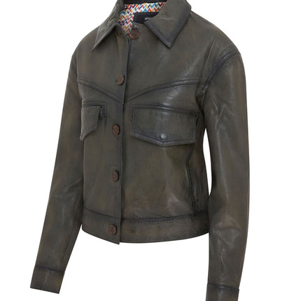 Womens Vintage Classic Lamb Leather Collared Biker Jacket