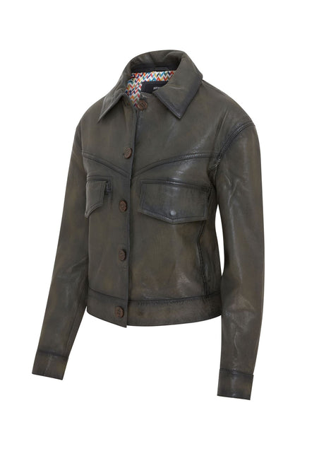 Womens Vintage Classic Lamb Leather Collared Biker Jacket