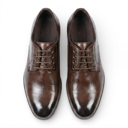 Men's Brown Classic Plain Toe Lace-Up Derby Oxford Formal Lace-Up Brogue Shoes