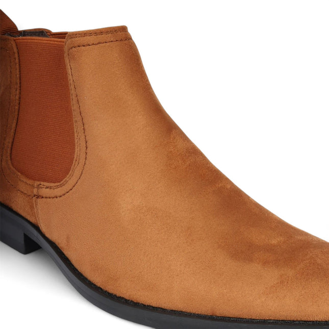 Men's Tan Suede Chelsea Boots Real Leather Lined Slip-On