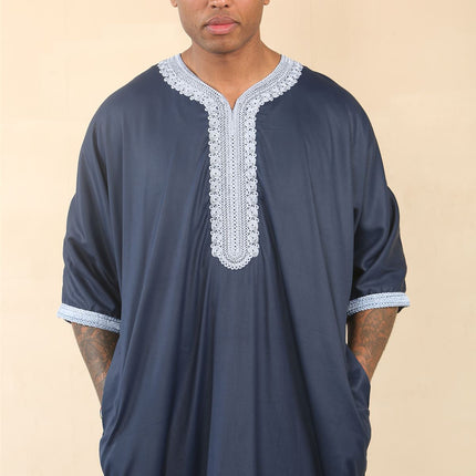 Men's Blue Moroccan Thobe Jubba Robe Eid Djellaba Gandoura