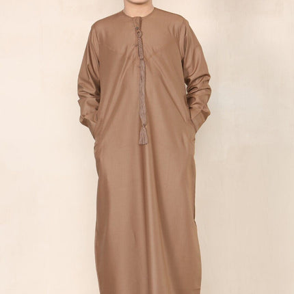 Boy's Kids Brown Thobe Emirati Jubba Islamic Clothing Kaftan Eid String Tassel