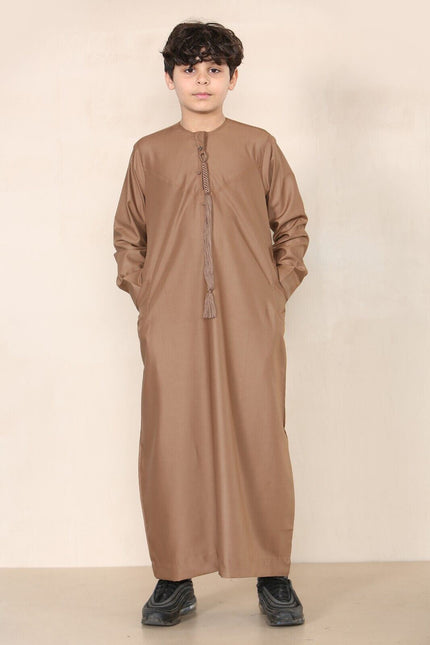 Boy's Kids Brown Thobe Emirati Jubba Islamic Clothing Kaftan Eid String Tassel