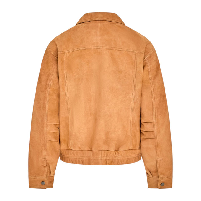 Womens Tan Leather Biker Bomber Oversized Jacket - Blouson