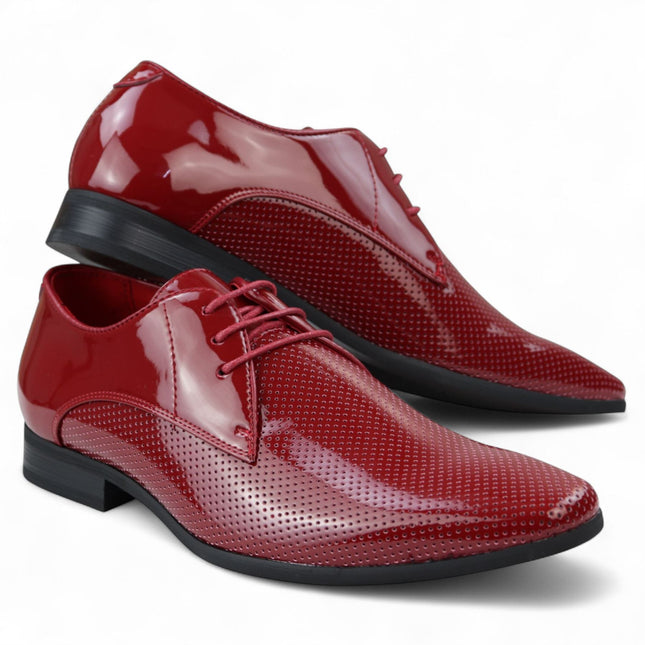 Men’s Red Pointed Toe Formal Lace Up Perforated Shoes