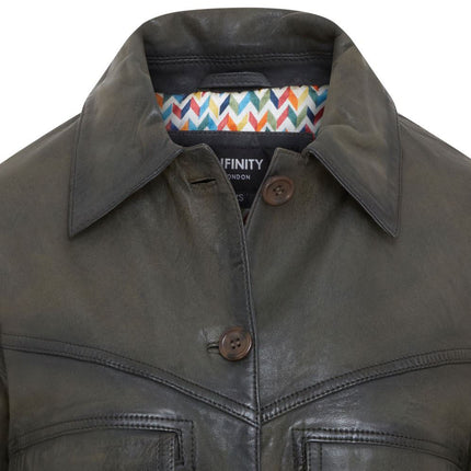 Womens Vintage Classic Lamb Leather Collared Biker Jacket