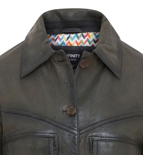 Womens Vintage Classic Lamb Leather Collared Biker Jacket