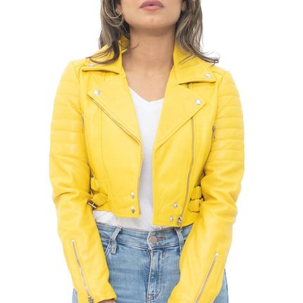 Womens Cropped Brando Leather Biker Jacket-Damascus