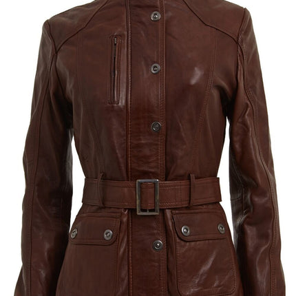 Womens Military Style Leather Biker Jacket-Phoenix