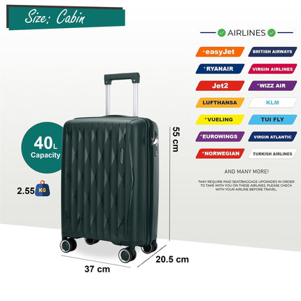 Robust Hard Shell Cabin Suitcase 37.5 x 20.5 x 55 cm TSA Luggage Suitable for Easyjet, Ryanair, Wizzair