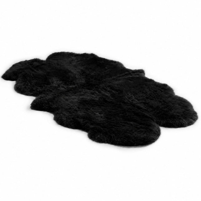 Genuine Sheepskin Black Quad Natural Fluffy Silky Soft Real Wool Rug