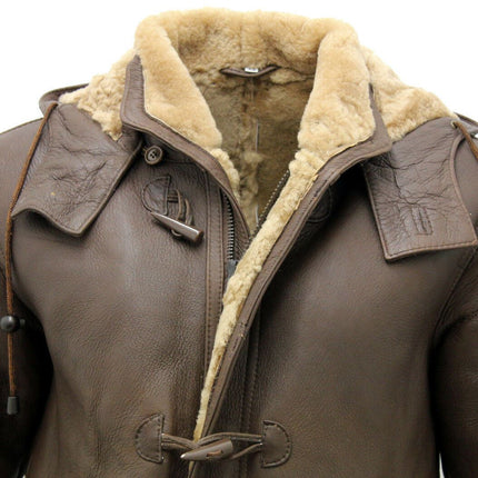 Mens Sheepskin Leather Hooded Duffle Coat-Hanko