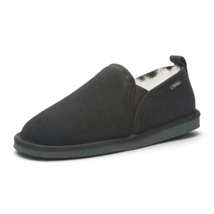 Men's Olive Green Genuine Sheepskin Suede Slipper Winter Moccasins - Cedar