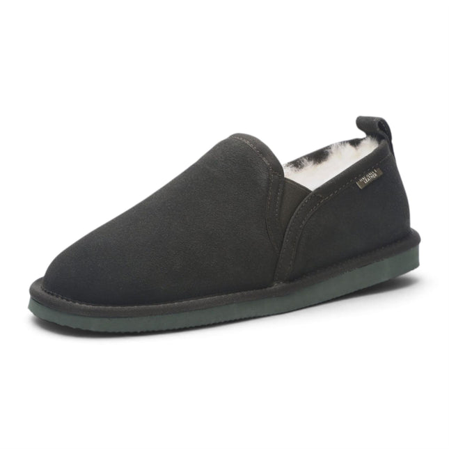 Men's Olive Green Genuine Sheepskin Suede Slipper Winter Moccasins - Cedar