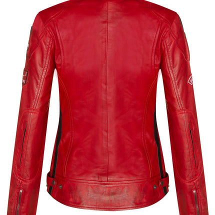 Womens Biker Racing Badges Leather Jacket-Eastleigh