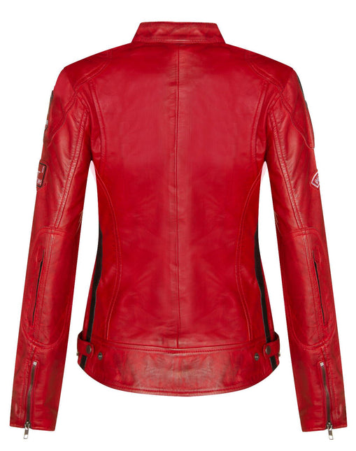 Womens Biker Racing Badges Leather Jacket-Eastleigh