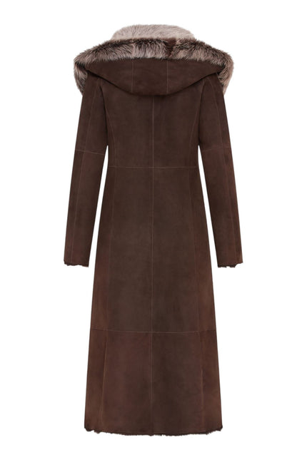 Womens Suede Toscana Sheepskin Hooded Trench Coat-Rushden