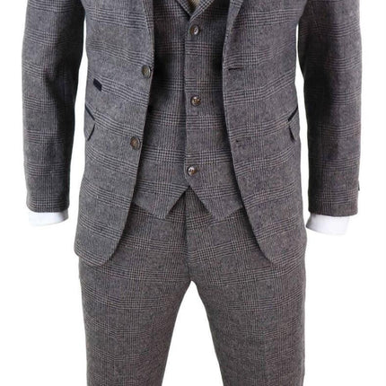 Men's 3 Piece Brown Herringbone Tweed Suit