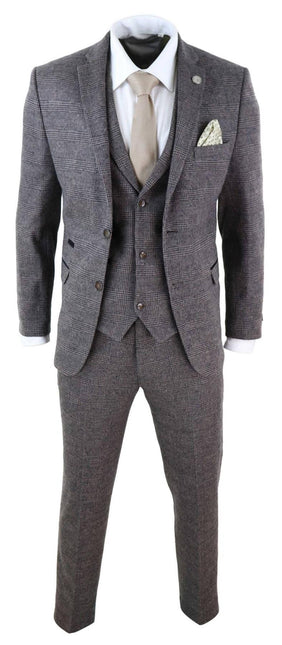 Men's 3 Piece Brown Herringbone Tweed Suit