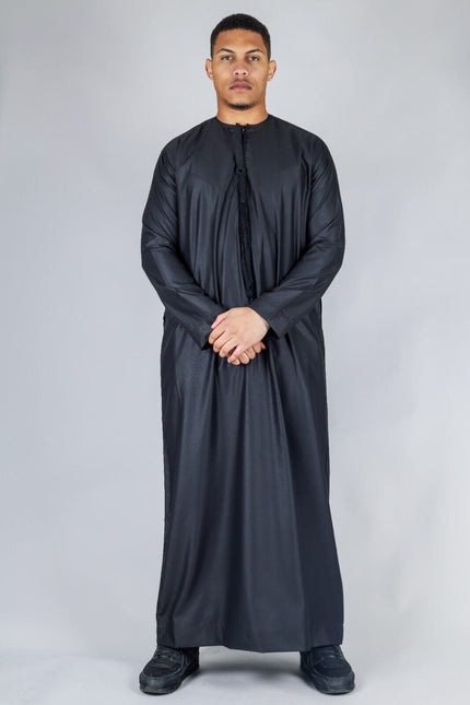 Men's Black Thobe Emirati Islamic Jubba Robe Eid Tassel Regular Fit
