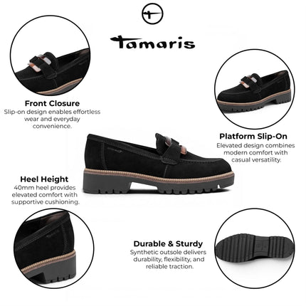 Tamaris Women's Black Suede Leather Loafer Casual Shoes - 24722-43
