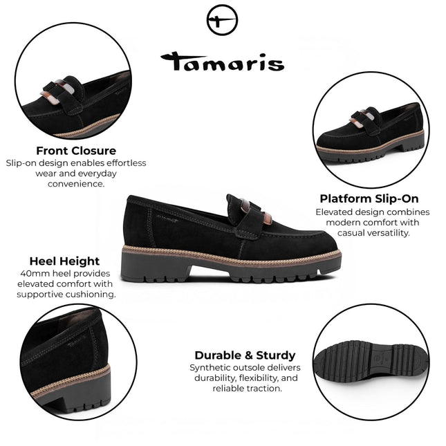 Tamaris Women's Black Suede Leather Loafer Casual Shoes - 24722-43