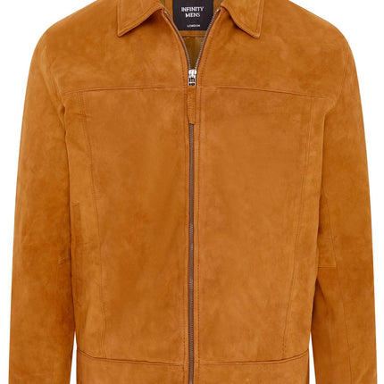 Mens Retro Brown 100% Goat Suede Leather Harington Biker Jacket