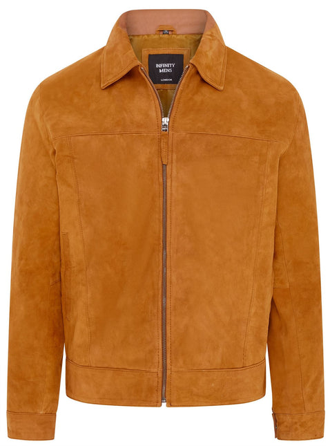 Mens Retro Brown 100% Goat Suede Leather Harington Biker Jacket