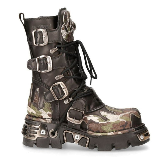 New Rock Flame Accented Camouflage Leather Biker Boots- M-591-S15