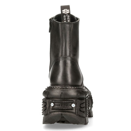 New Rock Unisex Black Leather Combat Platform Boots - TANK083-C1