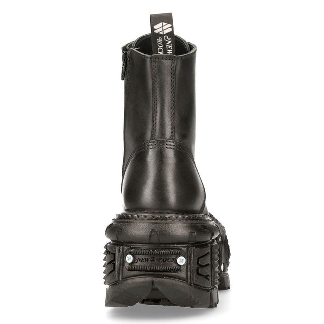 New Rock Unisex Black Leather Combat Platform Boots - TANK083-C1