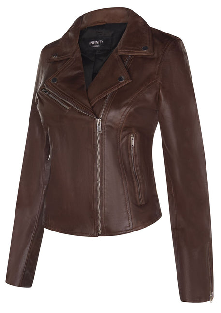 Womens Leather Classic Biker Brando Jacket-Baku