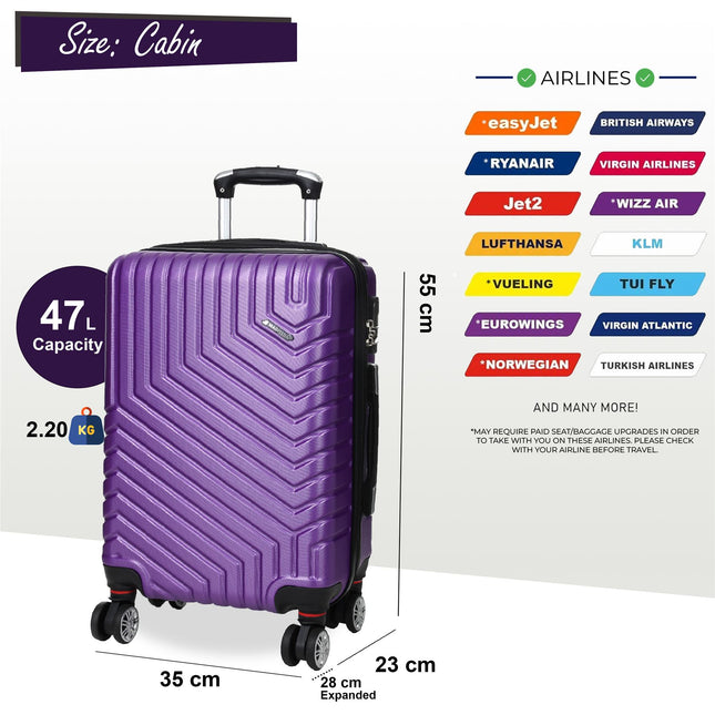 Hard Shell Expandable Cabin 55 x 37 x 22 cm cm ABS Suitcase Luggage Suitable for Easyjet, Ryanair