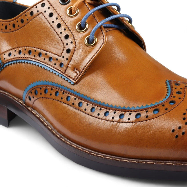 Justin Reess Men's Brown Brogue Leather Classic Dress Shoes- Simon