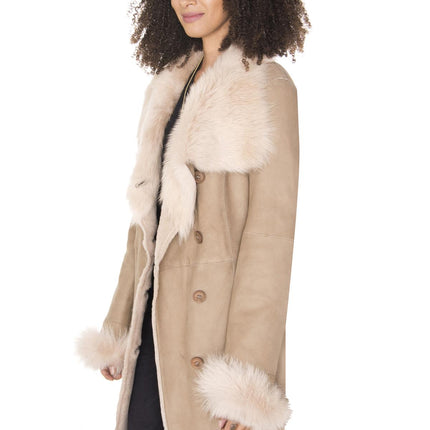 Womens Suede Merino Shearling Coat with Toscana Collar-Hanoi