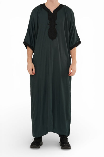Men's Green Black Moroccan Thobe Jubba Robe Eid Djellaba Gandoura