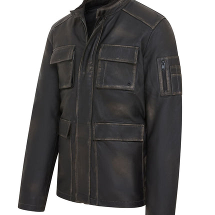 Men's Black Vintage Lamb Leather Safari Parka Jacket Coat