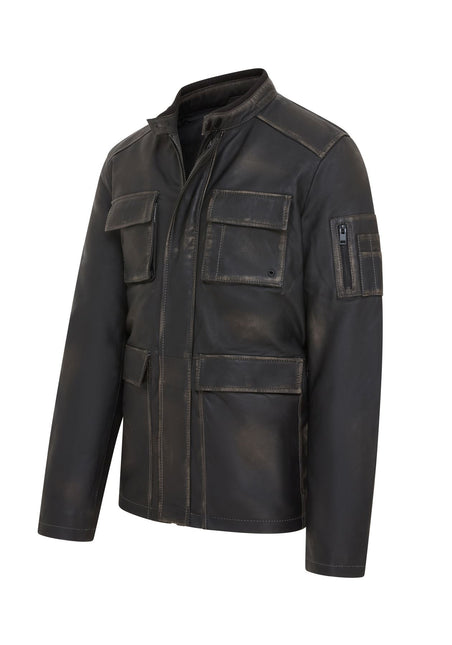 Men's Black Vintage Lamb Leather Safari Parka Jacket Coat