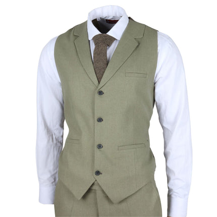Men's Sage Green Tailor Fit 3 Piece Linen Summer Wedding Suit