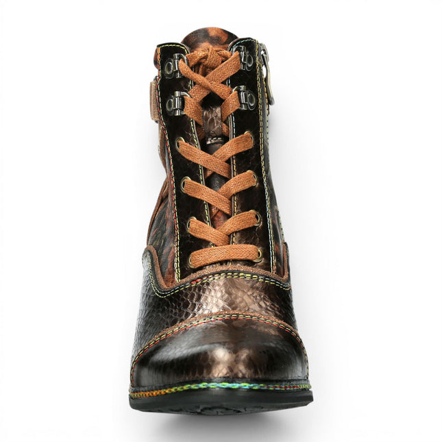 Laura Vita Women's Victorian Floral Bronze Leather Lace-Up Ankle Boots - Idcorao-10